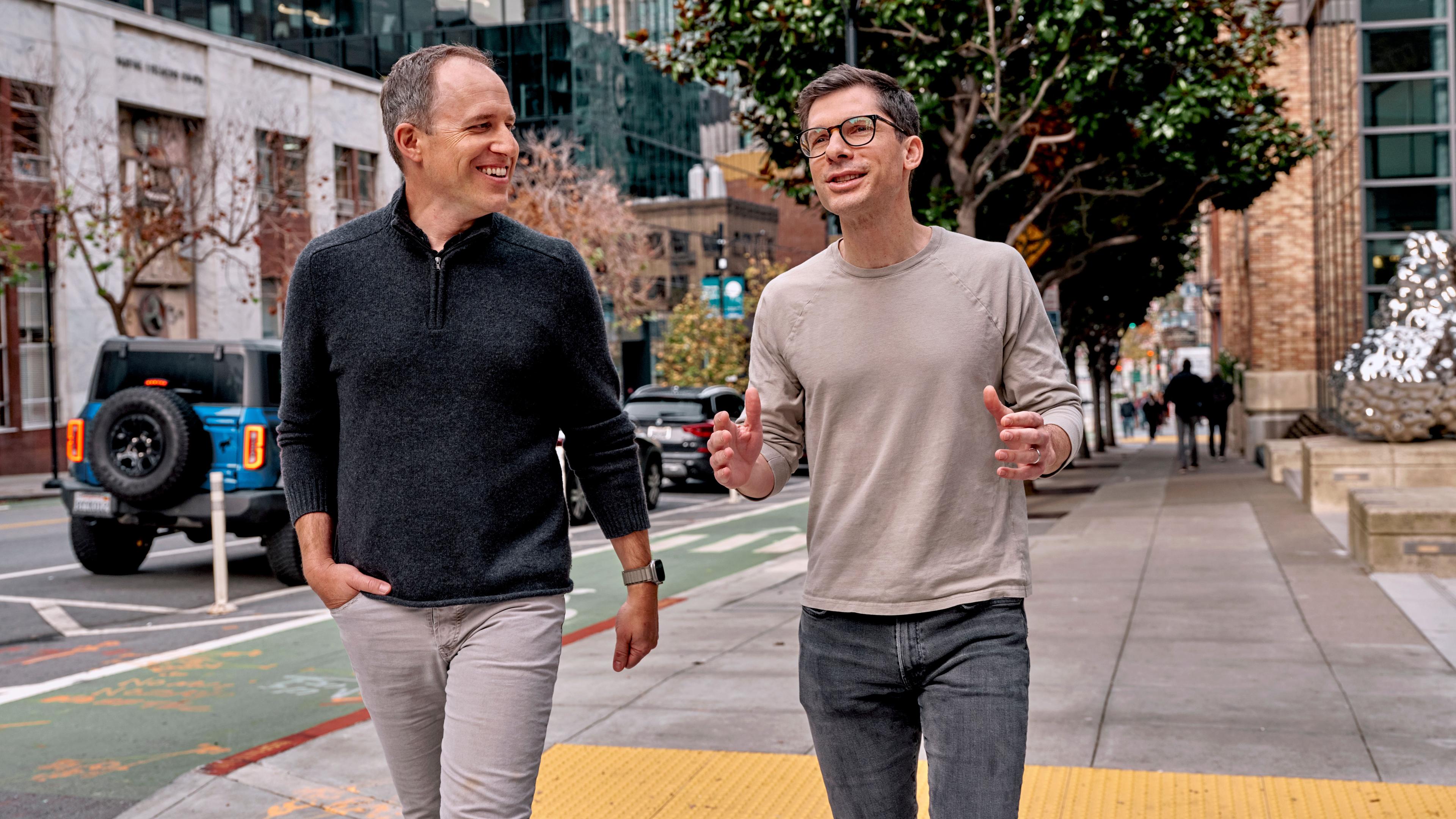 Bret and Clay walking through San Francisco