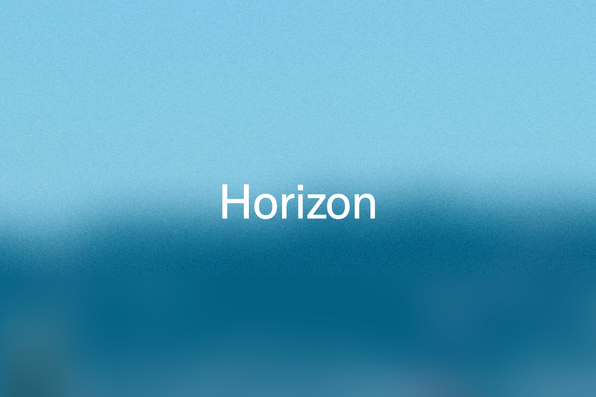 The word "Horizon" on a blurred blue background
