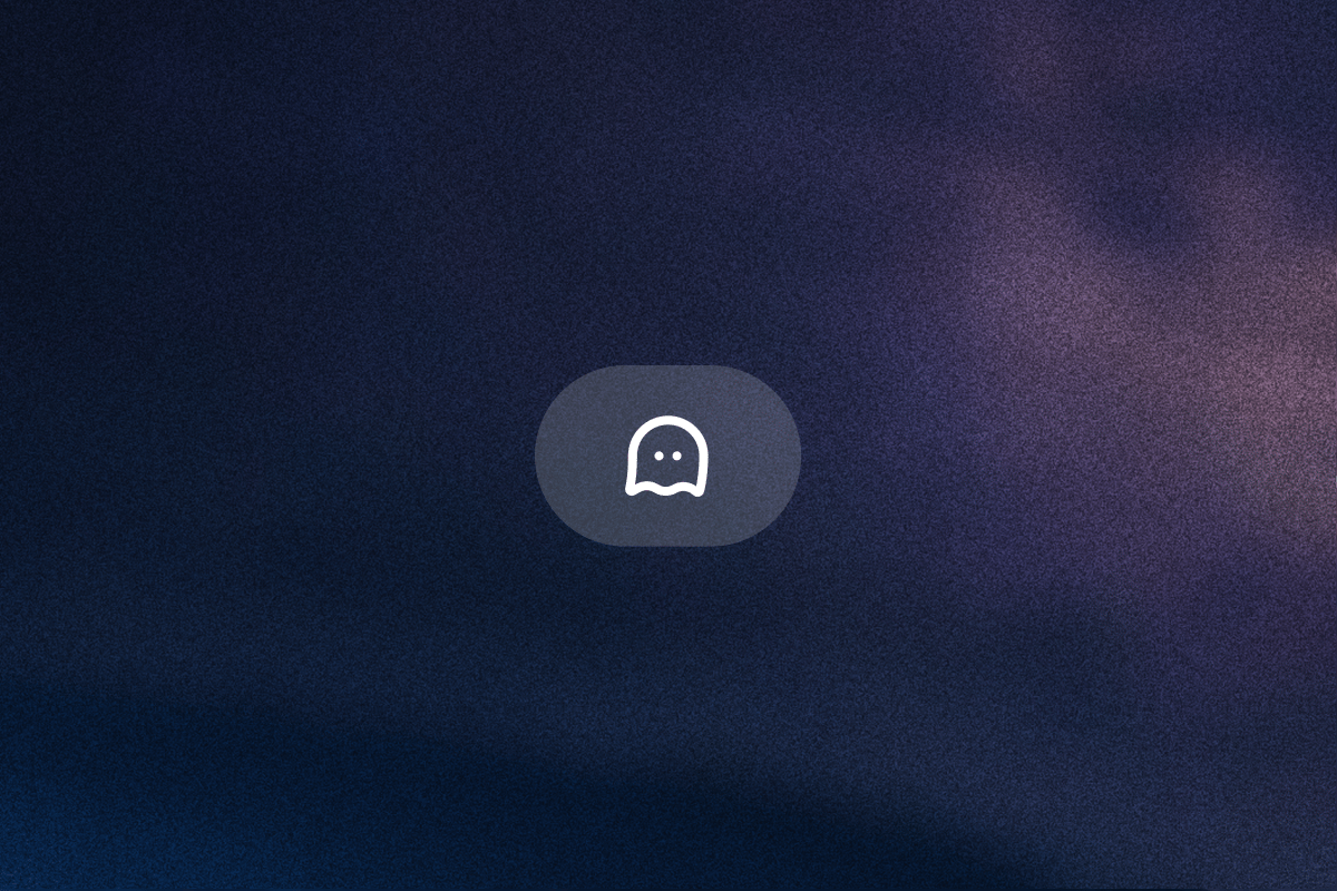 White ghost icon on a gray oval button.
